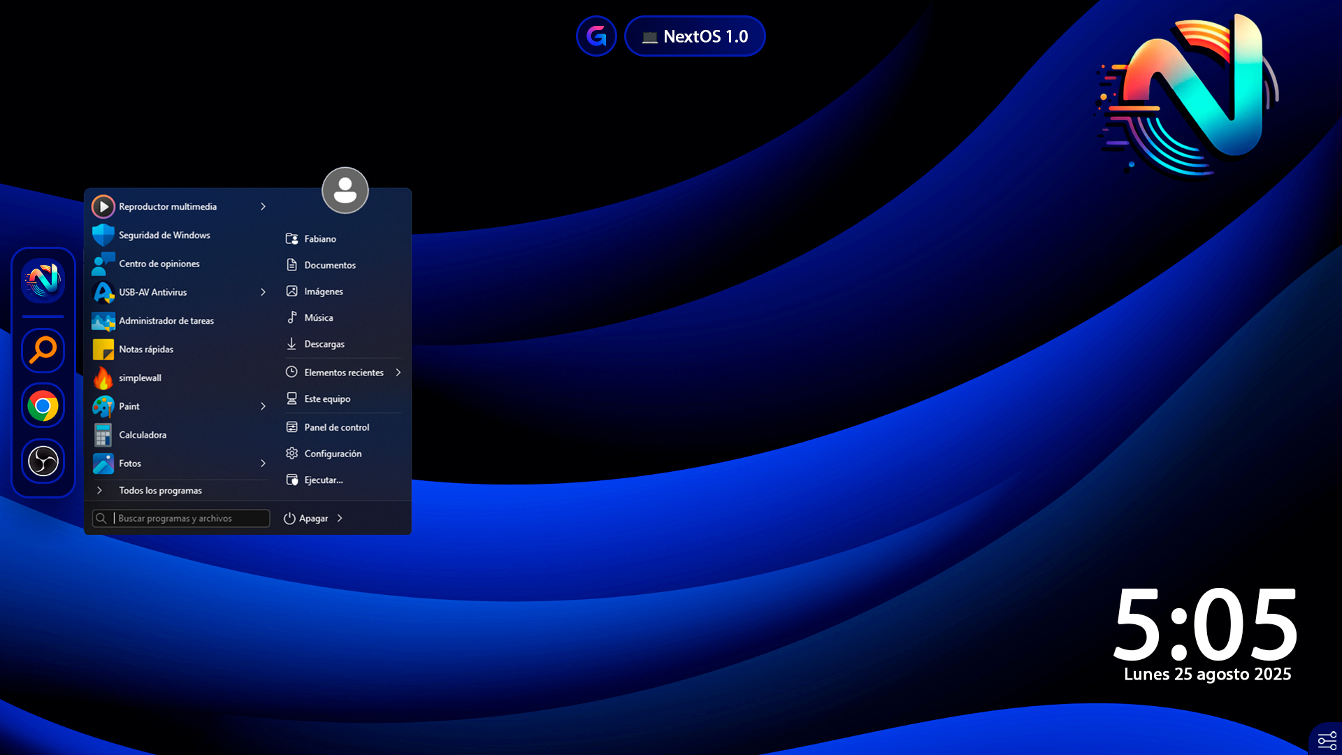 Menú de Inicio Compacto de NextOS